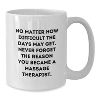 Load image into Gallery viewer, Funny Massage Therapist Gifts for Him - White Coffee Mug - No Matter How Difficult The Days May Get Never Forget The Reason You Became A Massage Therapist Gifts from Family and Friends - Additional