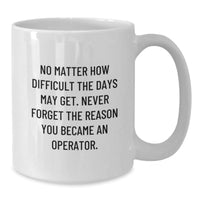 Load image into Gallery viewer, Funny Operator Gifts for Men, White Coffee Mug, Inspirational Quote &#39;Never Forget The Reason You Became An&#39; - Gifts from Men to Operator Friends at Christmas - Additional
