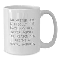Load image into Gallery viewer, Funny Inspirational Gifts for Postal Workers, White Coffee Mug with Quote - Gifts from Friends and Family for Men and Women at Christmas - Additional
