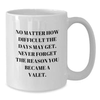 Load image into Gallery viewer, Valet Inspired White Coffee Mug, Funny Quote for Men, Gifts from Family, Valentine's Unique Gifts for Valet, White Coffee Mug with 11oz or 15oz Capacity - Additional