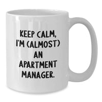 Load image into Gallery viewer, Funny Apartment Manager Gifts from Family to New Grad - Gifts for Apartment Manager, White Coffee Mug with Keep Calm, I'm (almost) An Apartment Manager. Quote - Additional