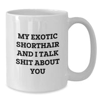 Load image into Gallery viewer, Exotic Shorthair Cat Funny White Coffee Mug Gifts from Friends to Exotic Shorthair Cat Lovers, Graduation Unique Gifts, &#39;My Exotic Shorthair And I Talk Shit About You&#39; - Additional
