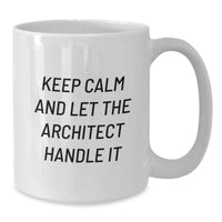 Load image into Gallery viewer, Funny Architect White Coffee Mug - Gifts from Friends and Family for Graduation, 'Keep Calm and Let the Architect Handle It' - 11oz or 15oz Ceramic White Mug - Additional