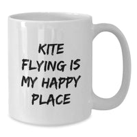 Load image into Gallery viewer, Kite Flying Gifts for Men, &#39;Kite Flying Is My Happy Place&#39; White Coffee Mug, Unique Graduation Gift for Coworkers, Friends, and Family - Additional
