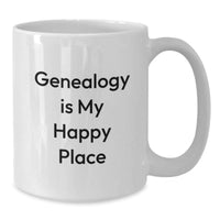 Load image into Gallery viewer, Funny Genealogy Gifts for Her from Family - &#39;Genealogy Is My Happy Place&#39; White Coffee Mug for Graduation - Additional
