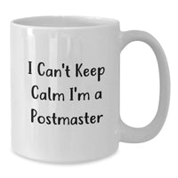 Load image into Gallery viewer, Funny Postmaster Gifts from Friends - White Coffee Mug, 'I Can't Keep Calm I'm A Postmaster' Quote, Perfect Graduation Unique Gifts for Men - Additional