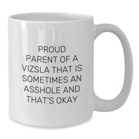Load image into Gallery viewer, Vizsla Dog Funny Quote Gifts from Family to Proud Owner of an Asshole and That&#39;s Okay, White Coffee Mug for Graduation - Additional
