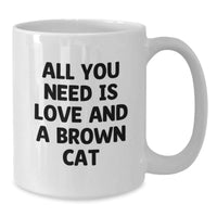 Load image into Gallery viewer, Brown Cat Lovers Gifts from Family - &#39;All You Need Is Love And A Brown Cat&#39; White Coffee Mug, Graduation Unique Gifts - Additional
