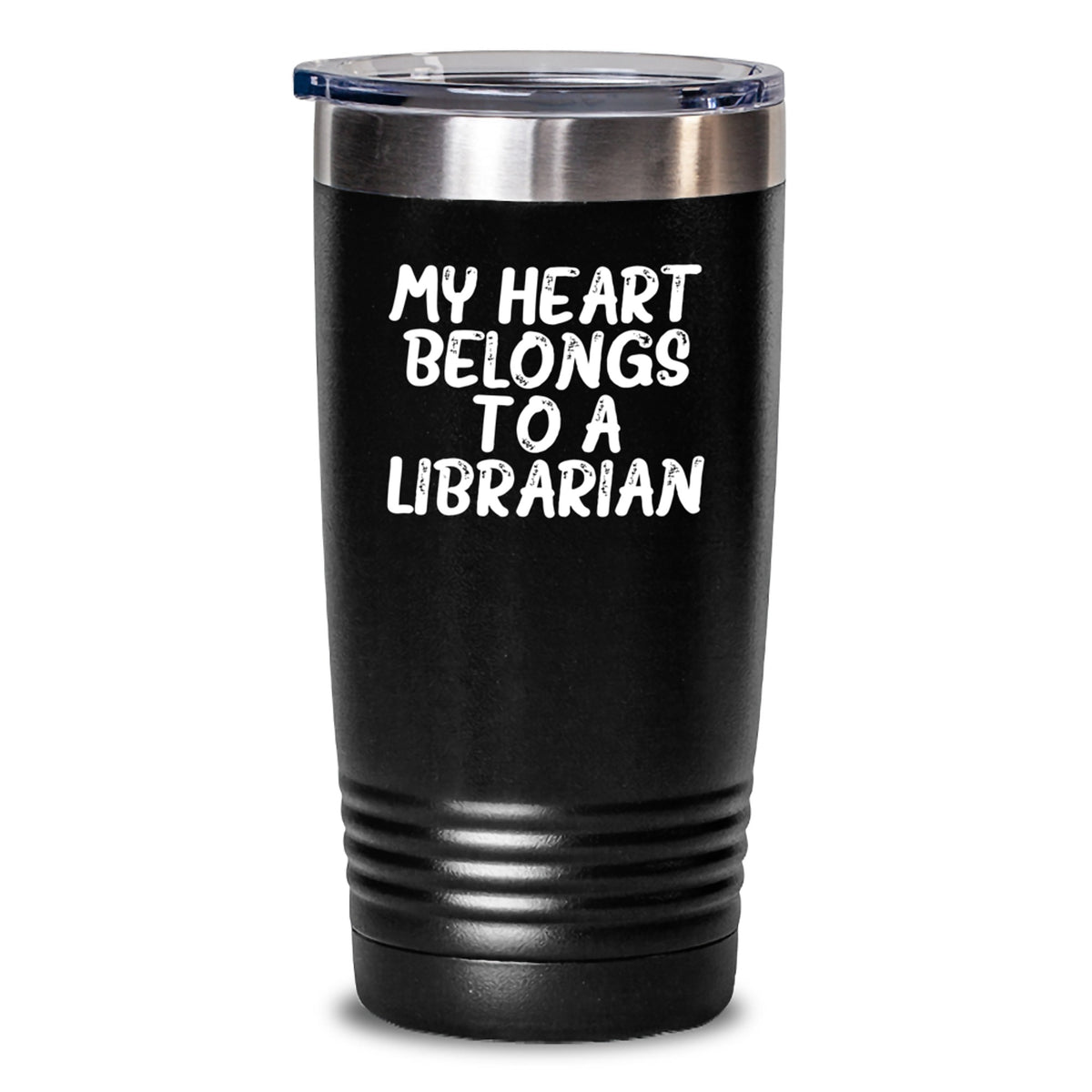 Funny Librarian Gifts from Friends - Tumbler with My Heart Belongs To A Librarian Quote, Birthday Unique Gifts for Librarian, Men, Women, Coworkers, Family - Main