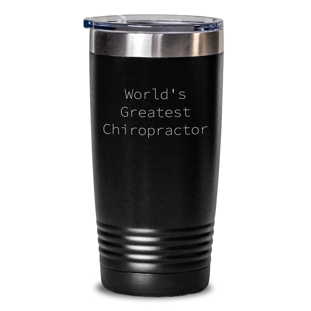 Chiropractor Gifts from Friends, World's Greatest Chiropractor Funny Quote Tumbler for Men, 20oz or 30oz Capacity, Stainless Steel, Black Color, Ideal Gift for Chiropractor Graduation - Main