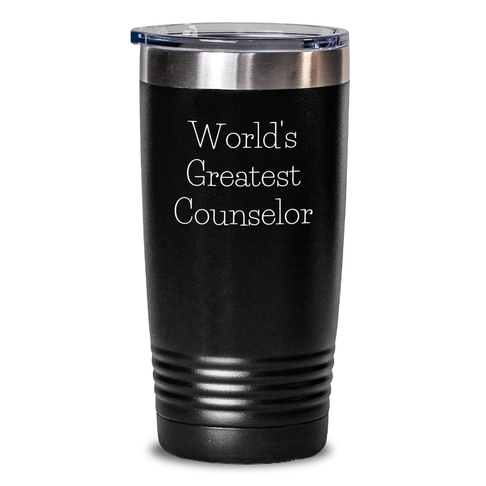 Funny Counselor Gifts from Friends to Men, Unique Counselor Tumbler for Christmas, Quote: 'World's Greatest Counselor', 20oz or 30oz Capacity - Main