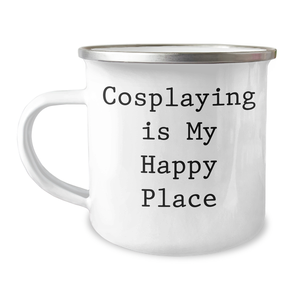 Funny Cosplaying Gifts from Friends for Cosplaying Enthusiasts, Camping Mug with Inspirational Quote 'Cosplaying Is My Happy Place' for Graduation - Image 1