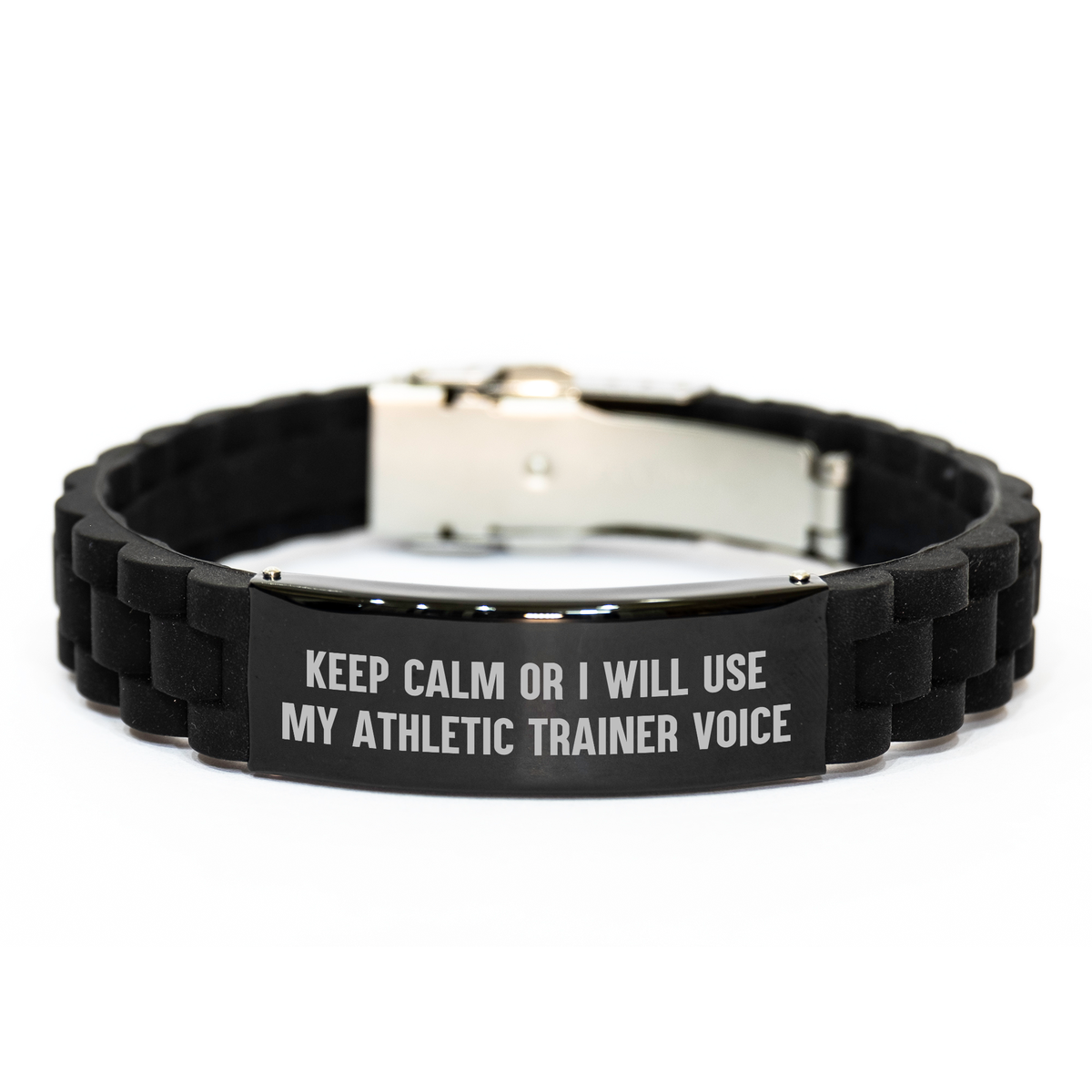 Athletic Trainer Funny Quote Gifts from Men to Gifts for Athletic Trainers Glide lock Clasp Black Stainless Steel Silicone Adjustable Father's Day Unique - Image 1