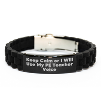 Load image into Gallery viewer, Funny PE Teacher Gifts, Keep Calm Or I Will Use My PE Teacher Voice, PE Teacher Teacher Glide lock Clasp Bracelet for Men, Unique Father&#39;s Day Unique Gifts from Friends to Family - Image 1

