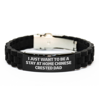 Load image into Gallery viewer, Funny Chinese Crested Dog Gifts, Glide lock Clasp Bracelet for Men, I Just Want To Be A Stay At Home Dad - Unique Father&#39;s Day Present from Family - Image 1
