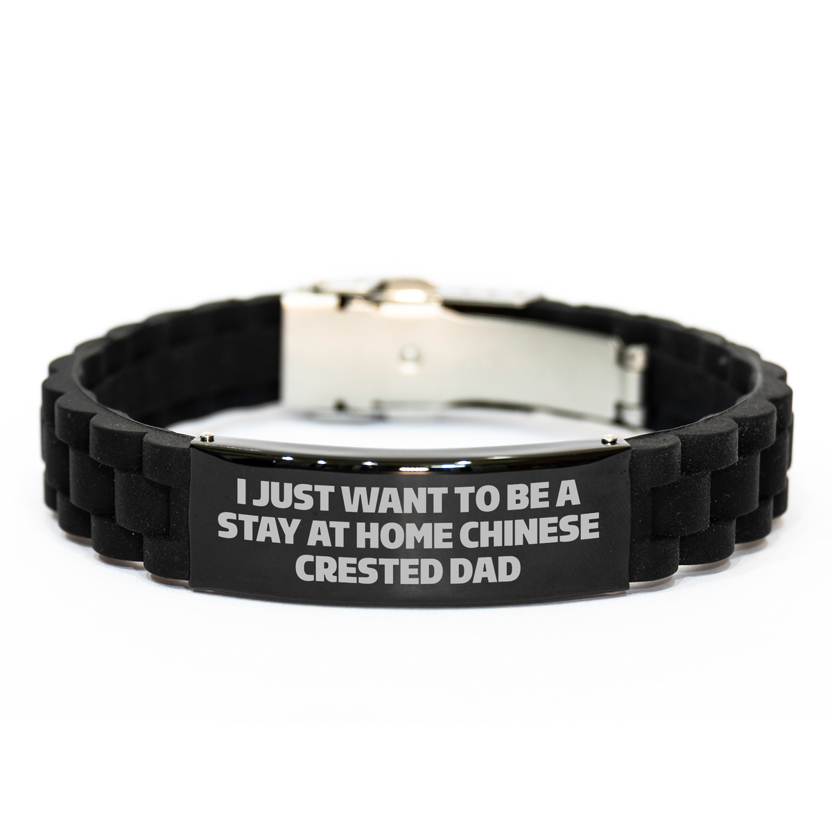 Funny Chinese Crested Dog Gifts, Glide lock Clasp Bracelet for Men, I Just Want To Be A Stay At Home Dad - Unique Father's Day Present from Family - Image 1