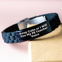 Load image into Gallery viewer, Funny PE Teacher Gifts, Keep Calm Or I Will Use My PE Teacher Voice, PE Teacher Teacher Glide lock Clasp Bracelet for Men, Unique Father&#39;s Day Unique Gifts from Friends to Family - Image 3
