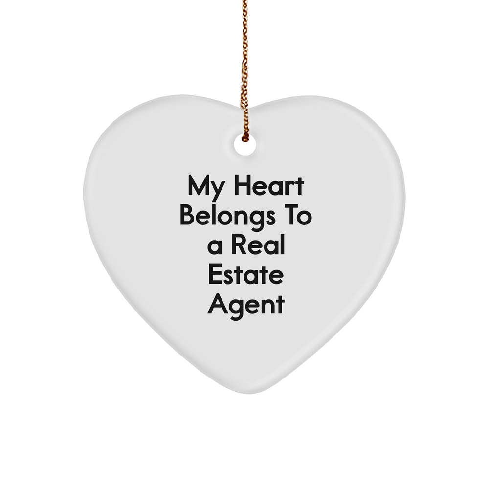 Funny Real Estate Agent Gifts from Friends for Christmas - 'My Heart Belongs To A Real Estate Agent' Heart Ornament - Image 1