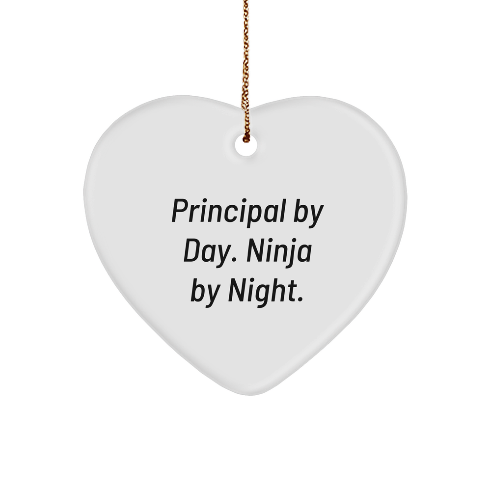 Principal Gifts from Men - Inspirational Heart Ornament for Christmas, Principal By Day. Ninja By Night. - Image 1
