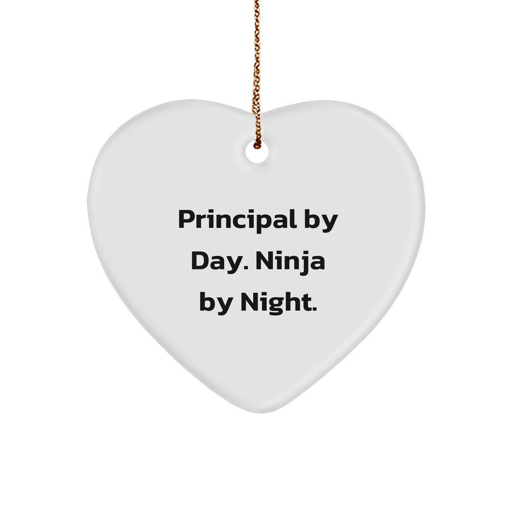 Funny Principal Gifts: Principal by Day, Ninja by Night Heart Ornament, Christmas Unique Gifts from Friends for Principal - Image 1