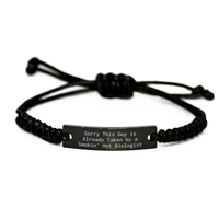 Load image into Gallery viewer, Funny Biologist Gifts for Him - Sorry This Guy Is Already Taken By A Smokin&#39; Hot Biologist Rope Bracelet, Adjustable Black Stainless Steel with Interlaced Rope, Father&#39;s Day Unique Gifts from Men - Image 1
