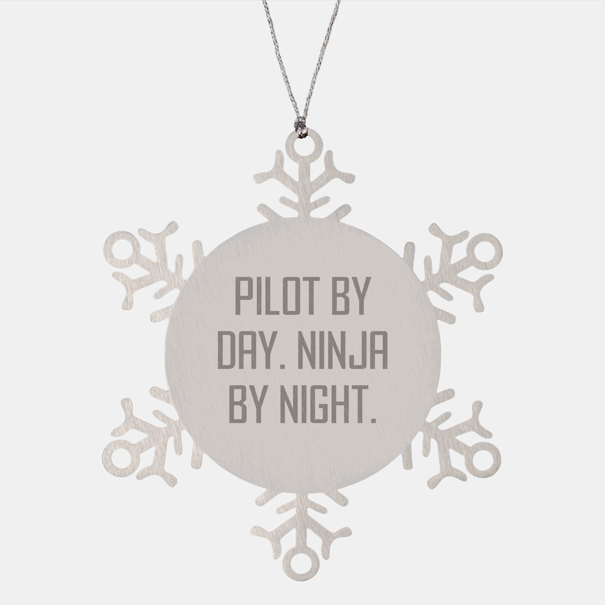 Pilot Gifts Snowflake Ornament, 'Pilot By Day. Ninja By Night.' Quote, Stainless Steel, Shatterproof, Christmas Unique Gift for Men, Women, Friends, Family - Image 1