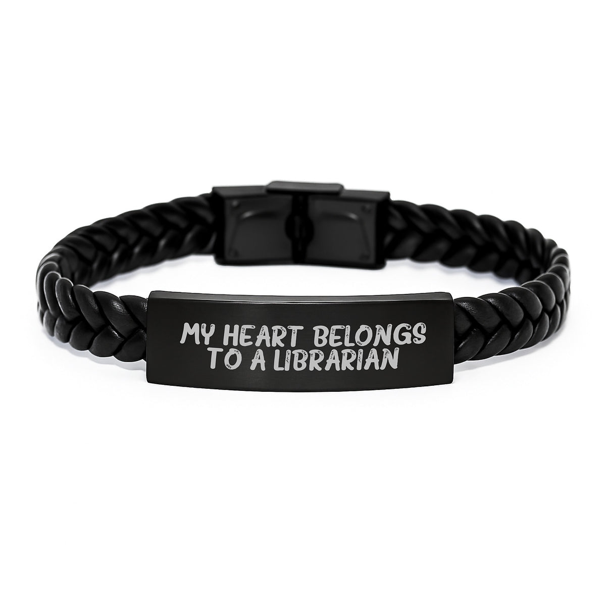 Librarian Love Gifts from Friends, Unique Interlaced Leather Bracelet for Birthday - 'My Heart Belongs To A Librarian' - Image 1