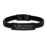 Load image into Gallery viewer, Funny Waitress Gifts from Men to Waitress - My Heart Belongs To A Waitress Interlaced Leather Bracelet Birthday Unique Gifts - Image 1