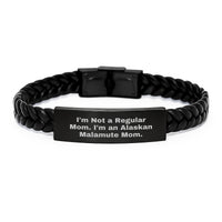 Load image into Gallery viewer, Funny Alaskan Malamute Dog Gifts for Men, Women, Friends, Coworkers, Family from I'm Not A Regular Mom. I'm An Alaskan Malamute Mom. Interlaced Leather Bracelet for Christmas Unique - Image 1