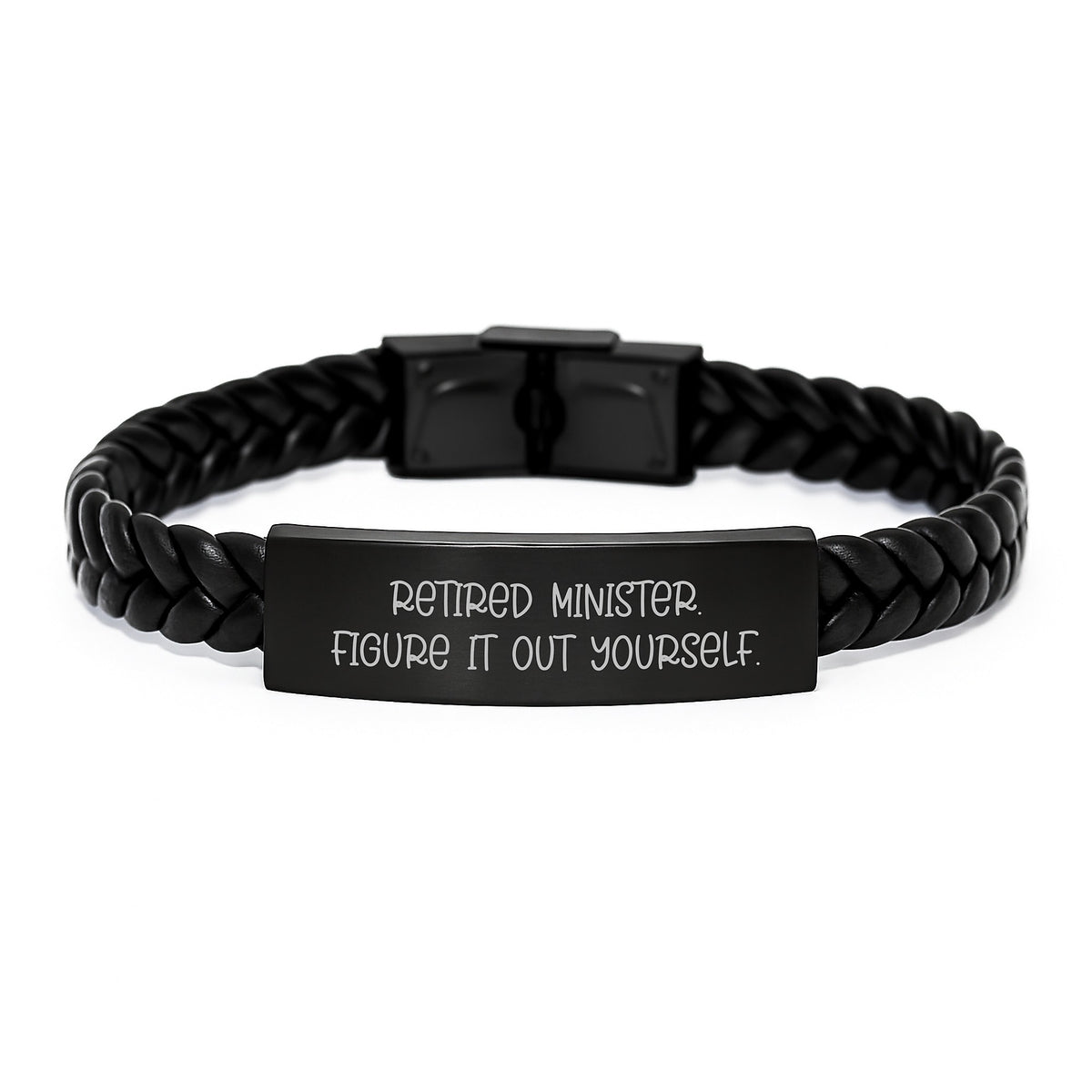 Funny Minister Gifts for Him from Friends - Interlaced Leather Bracelet, 'Figure It Out Yourself' Quote, Birthday Unique Gifts for Minister - Image 1
