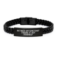 Load image into Gallery viewer, Optometrist Gifts from Friends - Funny Quote Interlaced Leather Bracelet for Men - Christmas Unique Gifts for Optometrist, Men, Women, Friends, Family - Leather Cuff Bracelet with Stainless Steel - Image 1