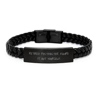 Load image into Gallery viewer, Postmaster Funny Quote Interlaced Leather Bracelet Gifts for Men, Women, Family, Coworkers - &#39;Retired Postmaster. Figure It Out Yourself.&#39; - Image 1
