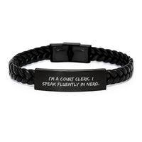 Load image into Gallery viewer, Court Clerk Christmas Unique Gift Ideas, Funny Quote Interlaced Leather Bracelet for Court Clerk, Unique Court Clerk Men Women Friends Family - Image 1