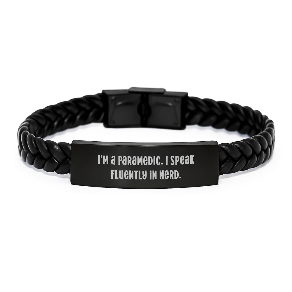 Funny Rescue Worker Gift, I'm A Rescue Worker. I Speak Fluently In genius. Interlaced Leather Bracelet for Birthday, Gifts from Friends to Rescue Worker - Image 1
