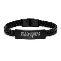 Load image into Gallery viewer, Rescue Worker Gifts from Friends, Unique Interlaced Leather Bracelet for Men, Funny Quote &#39;I&#39;m A Rescue Worker. I Speak Fluently In genius.&#39; Birthday Unique Gifts for Rescue Worker - Image 1
