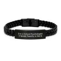 Load image into Gallery viewer, Christmas Unique Gifts for School Psychologist Friends - Interlaced Leather Bracelet with Funny Quote 'I Speak Fluently In genius.' - Gifts from Family, Friends, Coworkers - Image 1
