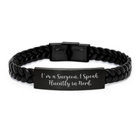 Load image into Gallery viewer, Surgeon Gifts from Friends - I&#39;m A Surgeon. I Speak Fluently In genius. Interlaced Leather Bracelet for Graduation - Image 1
