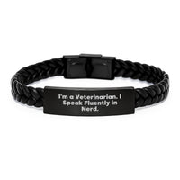Load image into Gallery viewer, Veterinarian Gift Quote Funny Interlaced Leather Bracelet, Gifts from Men to Veterinarian, Graduation Unique Gifts - Image 1
