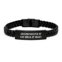 Load image into Gallery viewer, Funny groundskeeper Gifts from Friends Interlaced Leather Bracelet, groundskeeper By Day. Ninja By Night. - Unique Christmas Unique Gifts for groundskeeper, groundskeeper Friends, Men - Image 1