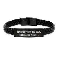 Load image into Gallery viewer, Unique Hairstylist Gifts for Men and Women by Hairstylist By Day. Ninja By Night. - Interlaced Leather Bracelet, Christmas Unique Gift Ideas - Image 1