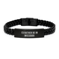 Load image into Gallery viewer, Missouri Inspired Interlaced Leather Bracelet, Funny Quote I'd Rather Be In Missouri, Gifts from Friends to Missouri, Christmas Unique Gifts for Men - Image 1