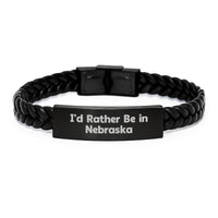 Load image into Gallery viewer, Funny Quotes Nebraska Gifts, I'd Rather Be In Nebraska Interlaced Leather Bracelet, Christmas Unique Gifts for Men, Women, Friends, Coworkers, Family - Image 1