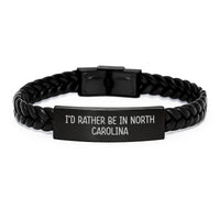Load image into Gallery viewer, Funny North Carolina Gifts from Friends for Men and Women I'd Rather Be In North Carolina Interlaced Leather Bracelet for Graduation - Image 1