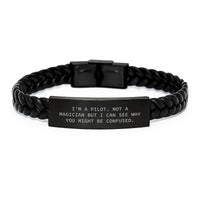 Load image into Gallery viewer, Funny Pilot Gifts, Pilot Unique Graduation Gifts from Friends, Interlaced Leather Bracelet for Pilot, I'm A Pilot. Not A Magician But I Can See Why You Might Be Confused. - Image 1