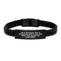 Load image into Gallery viewer, Welder Funny Quote Interlaced Leather Bracelet, Gifts for Men, Stainless Steel PU Leather Christmas Unique Gifts from Friends - Image 1