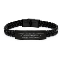 Load image into Gallery viewer, Funny Gaming Quote Interlaced Leather Bracelet, Gifts from Men to Playing Video Games Enthusiasts on Graduation, &#39;I Might Look Like I&#39;m Listening To You But In My Head I&#39;m Playing Video Games.&#39; - Image 1
