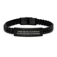 Load image into Gallery viewer, Genealogy Inspired Interlaced Leather Bracelet Gifts from Family to Graduates with Humor - &#39;I Might Look Like I&#39;m Listening To You But In My Head I&#39;m Genealogy.&#39; - Image 1
