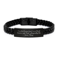 Load image into Gallery viewer, Funny Mail Carrier Gifts, Interlaced Leather Bracelet for Graduation, &#39;I&#39;m Not Perfect But I&#39;m A Mail Carrier&#39; Quote, Gifts for Mail Carriers, Men, Women, Friends, Family - Image 1
