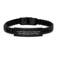 Load image into Gallery viewer, Funny Roofer Gifts, Birthday Unique Gifts for Men, Interlaced Leather Bracelet, 'I'm Not Perfect But I'm A Roofer And That's Basically The Same Thing' Funny Motivational Gift for Him - Image 1