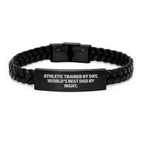 Load image into Gallery viewer, Funny Athletic Trainer Gifts for Men, Unique Interlaced Leather Bracelet - Gifts from Dad to World's Best Trainer by Night - Image 1
